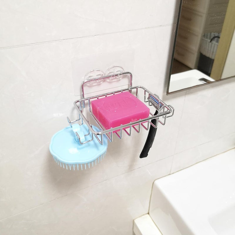 Lofekea Soap Dish Holder for Shower with 4 Hooks 2 Pack Stainless Steel Soap Dish for Bathroom Adhesive Bar Soap Holder for Shower Wall Silver by Lofekea - Image 2