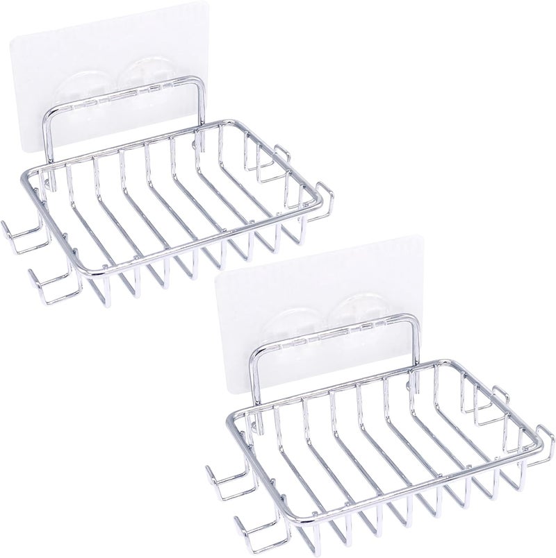 Lofekea Soap Dish Holder for Shower with 4 Hooks 2 Pack Stainless Steel Soap Dish for Bathroom Adhesive Bar Soap Holder for Shower Wall Silver by Lofekea - Image 1