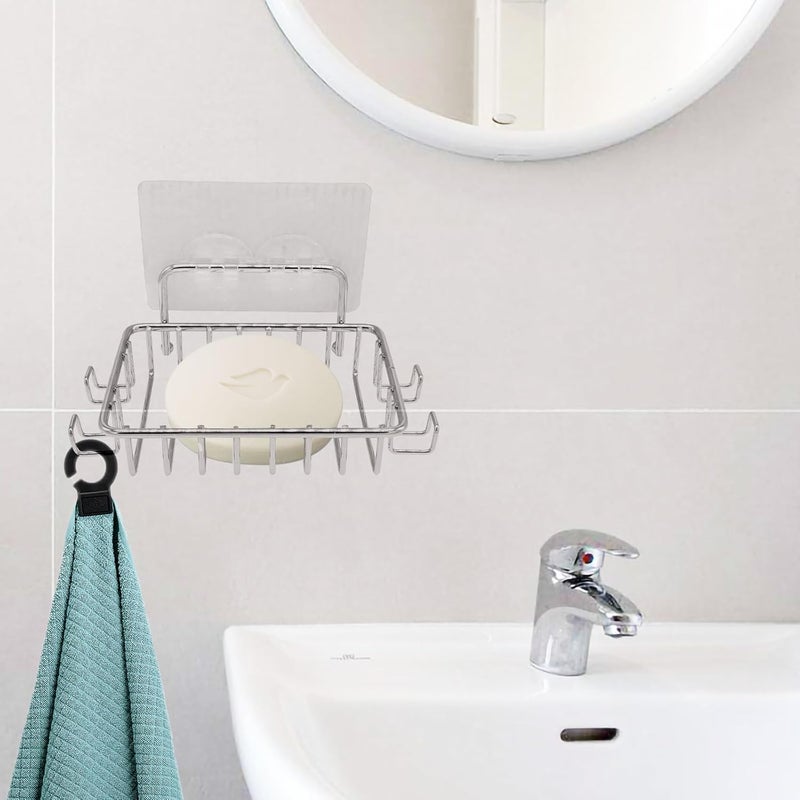 Lofekea Soap Dish Holder for Shower with 4 Hooks 2 Pack Stainless Steel Soap Dish for Bathroom Adhesive Bar Soap Holder for Shower Wall Silver by Lofekea - Image 5