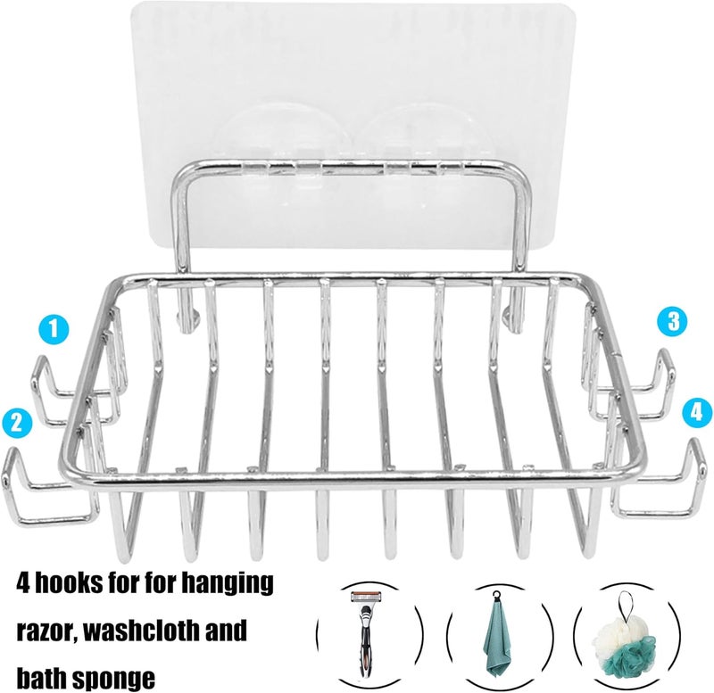 Lofekea Soap Dish Holder for Shower with 4 Hooks 2 Pack Stainless Steel Soap Dish for Bathroom Adhesive Bar Soap Holder for Shower Wall Silver by Lofekea - Image 3