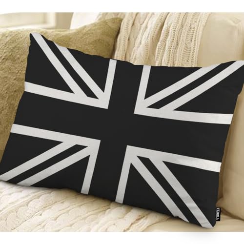 EKOBLA UK Flag Pillow Cases Union Jack Black White United Kingdom National Banner Linen Lumber Decorative Throw Cushion Cover Pillowcases for Bed Sofa Oblong Rectangle 12x20 Inches - Image 2
