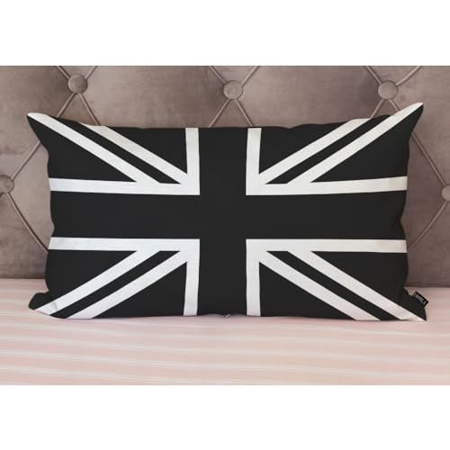 EKOBLA UK Flag Pillow Cases Union Jack Black White United Kingdom National Banner Linen Lumber Decorative Throw Cushion Cover Pillowcases for Bed Sofa Oblong Rectangle 12x20 Inches - Image 4