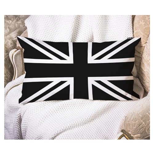 EKOBLA UK Flag Pillow Cases Union Jack Black White United Kingdom National Banner Linen Lumber Decorative Throw Cushion Cover Pillowcases for Bed Sofa Oblong Rectangle 12x20 Inches - Image 1