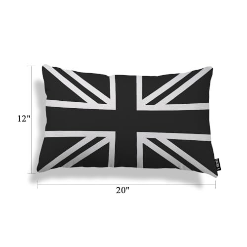 EKOBLA UK Flag Pillow Cases Union Jack Black White United Kingdom National Banner Linen Lumber Decorative Throw Cushion Cover Pillowcases for Bed Sofa Oblong Rectangle 12x20 Inches - Image 5