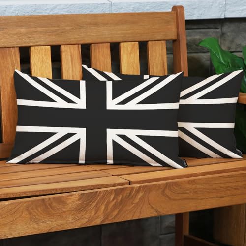 EKOBLA UK Flag Pillow Cases Union Jack Black White United Kingdom National Banner Linen Lumber Decorative Throw Cushion Cover Pillowcases for Bed Sofa Oblong Rectangle 12x20 Inches - Image 3