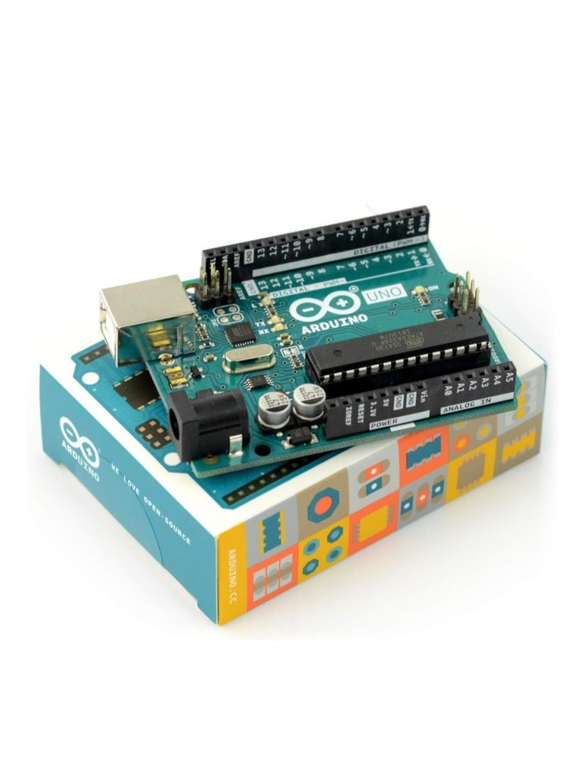 Arduino Uno R3 Board - ATmega328P Microcontroller, USB Interface, Open-Source Electronics Prototyping Platform