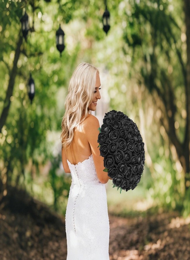 HyeFlora 50 PCS Black Roses Artificial Flowers, Fake Roses with Stem Realistic Silk Roses for DIY Wedding Bouquets Table Centerpieces Arrangements Baby Shower Birthday Home Decor Valentine's Day Gift for Her - Image 2