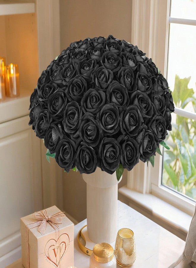 HyeFlora 50 PCS Black Roses Artificial Flowers, Fake Roses with Stem Realistic Silk Roses for DIY Wedding Bouquets Table Centerpieces Arrangements Baby Shower Birthday Home Decor Valentine's Day Gift for Her - Image 4