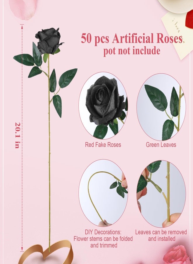 HyeFlora 50 PCS Black Roses Artificial Flowers, Fake Roses with Stem Realistic Silk Roses for DIY Wedding Bouquets Table Centerpieces Arrangements Baby Shower Birthday Home Decor Valentine's Day Gift for Her - Image 5
