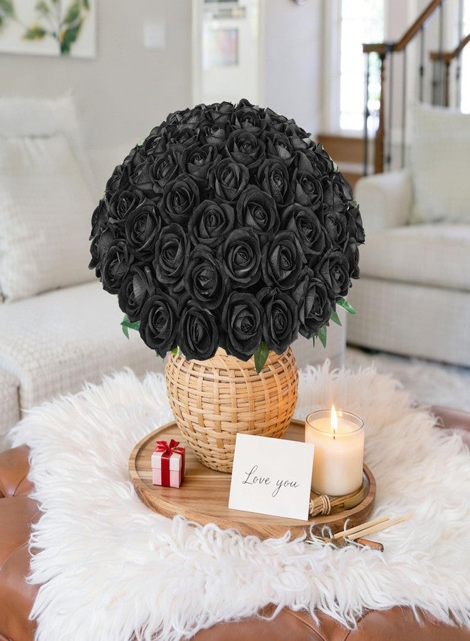 HyeFlora 50 PCS Black Roses Artificial Flowers, Fake Roses with Stem Realistic Silk Roses for DIY Wedding Bouquets Table Centerpieces Arrangements Baby Shower Birthday Home Decor Valentine's Day Gift for Her - Image 3