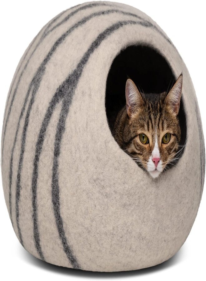 MEOWFIA كهف سرير القطط المصنوع من اللباد الفاخر من MEOWFIA - سرير مصنوع يدويًا من صوف ميرينو 100% للقطط والقطط الصغيرة (كبير، رمادي فاتح) - Image 1