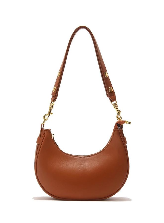 Half Moon Women's Shoulder Bag, Fashion Soft High Quality PU Leather Handbag, Brown - Image 2