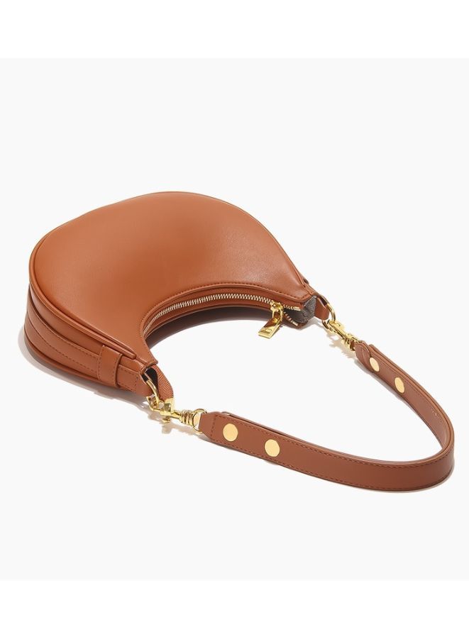 Half Moon Women's Shoulder Bag, Fashion Soft High Quality PU Leather Handbag, Brown - Image 5