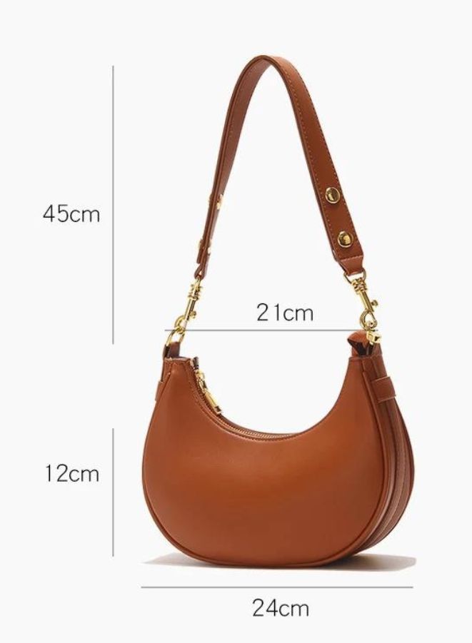 Half Moon Women's Shoulder Bag, Fashion Soft High Quality PU Leather Handbag, Brown - Image 3