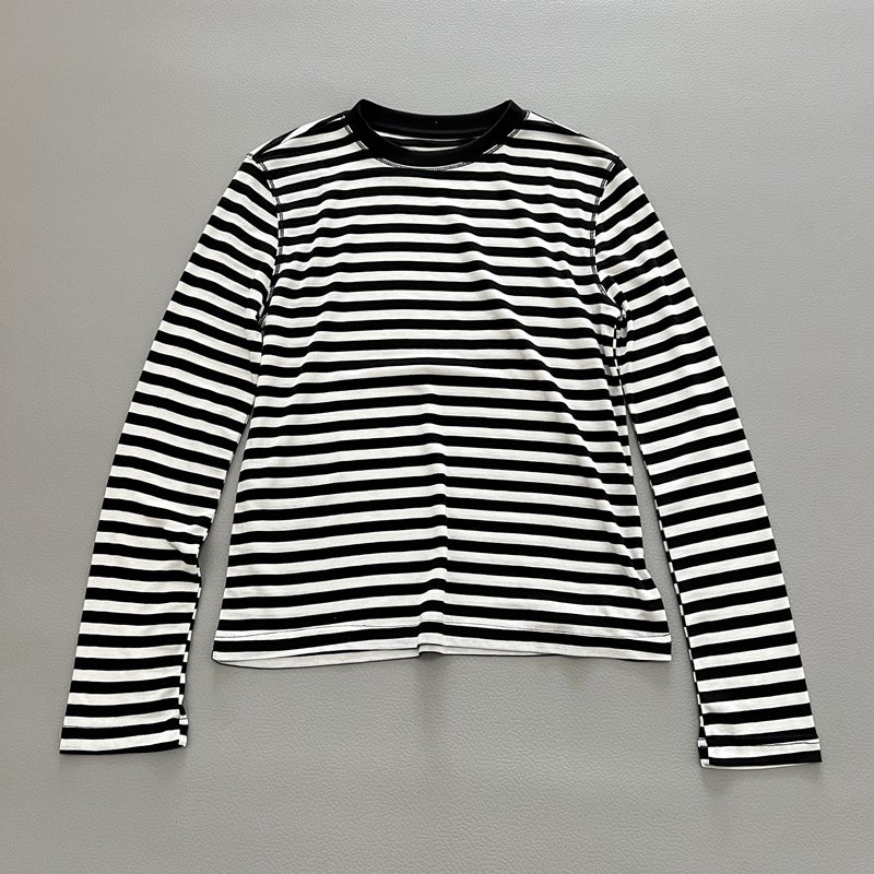 Generic Tencel Breathable Air Conditioning Mask Sunscreen Clothing 2024 Spring and Summer Casual Crewneck Striped Long Sleeve T-Shirt Casual Shoulder black stripe
