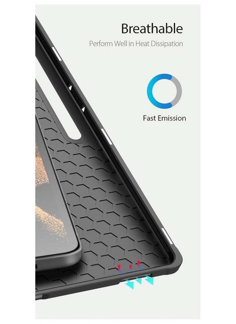 حافظة جلدية ذكية قابلة للطي ثلاثية الطيات لجهاز Samsung Galaxy Tab S9 Ultra/S8 Ultra مقاس 14.6 بوصة 2023 مع حامل قلم