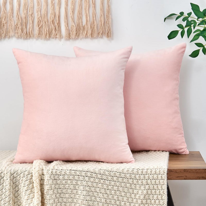 Light pink velvet decorative pillow cover 2 (45 × 45cm) suitable for sofa bed living room Bohemian pastoral cushion cover - Image 1
