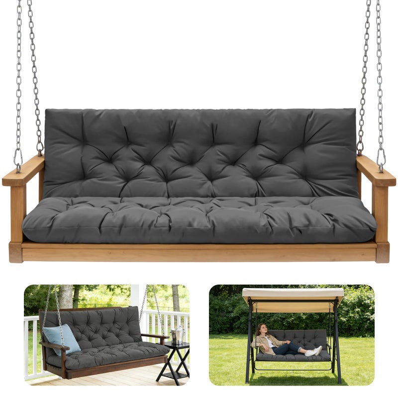 GPQAWER Porch Swing Cushions,Outdoor Cushions 3 Seater Replacement with Backrest, Waterproof Thickened Bench Cushion with Ties for Porch, Patio,Outdoor, Backyard and Garden(Dark Gray 60 * 40 in) - Image 1