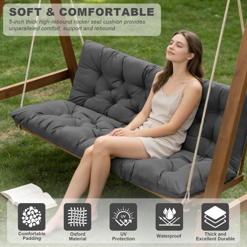 GPQAWER Porch Swing Cushions,Outdoor Cushions 3 Seater Replacement with Backrest, Waterproof Thickened Bench Cushion with Ties for Porch, Patio,Outdoor, Backyard and Garden(Dark Gray 60 * 40 in) - Image 3