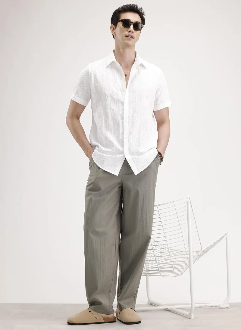 روجن Slim Fit Textured Half Sleeve Shirt | White