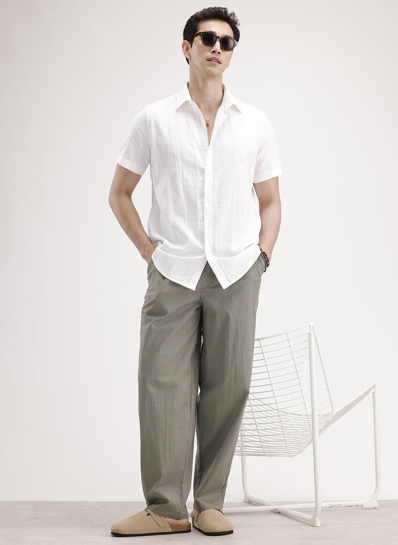 Wrogn Slim Fit Textured Half Sleeve Shirt | White - Image 2