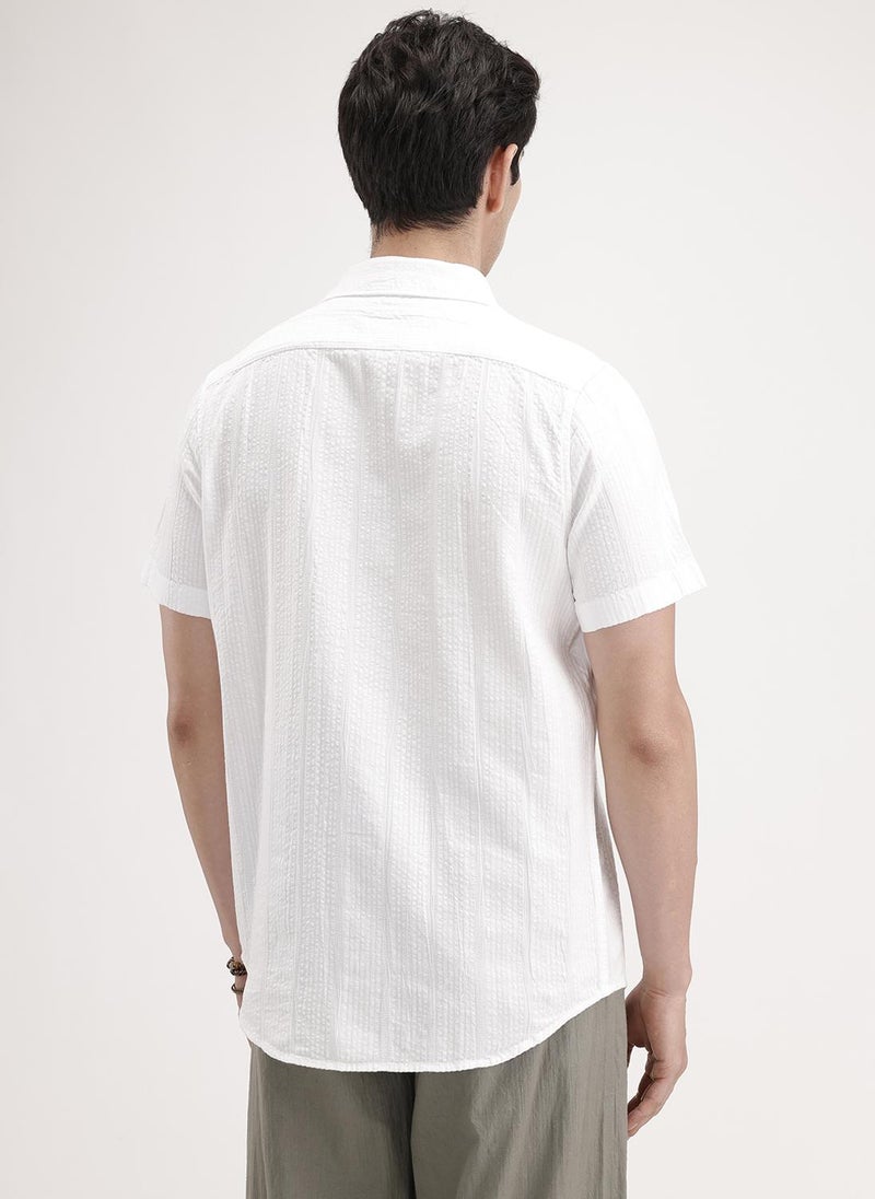 Wrogn Slim Fit Textured Half Sleeve Shirt | White - Image 3
