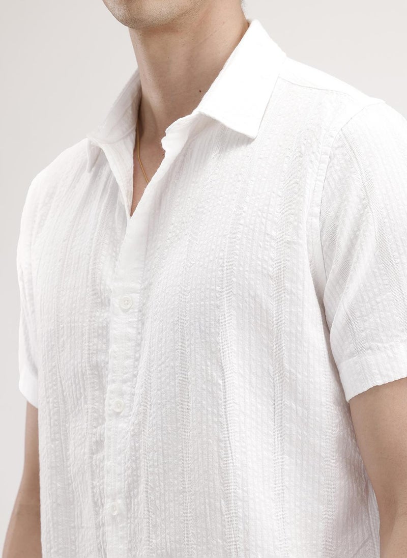 Wrogn Slim Fit Textured Half Sleeve Shirt | White - Image 5