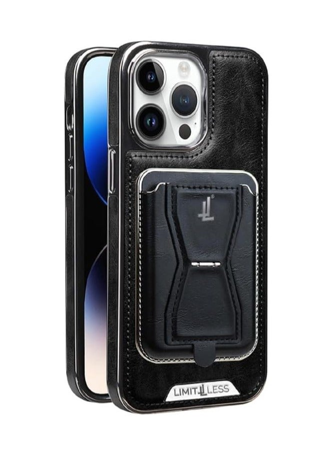 ليمتليس جراب جلدي لهاتف iPhone 13 Pro Max مع حامل بطاقات قابل للفصل وحامل، واقي خلفي ملائم بشكل نحيف، غطاء جلدي ناعم الملمس، فتحات الشعار، جراب خلفي كامل مضاد للخدش ومضاد للصدمات، أسود - Image 1
