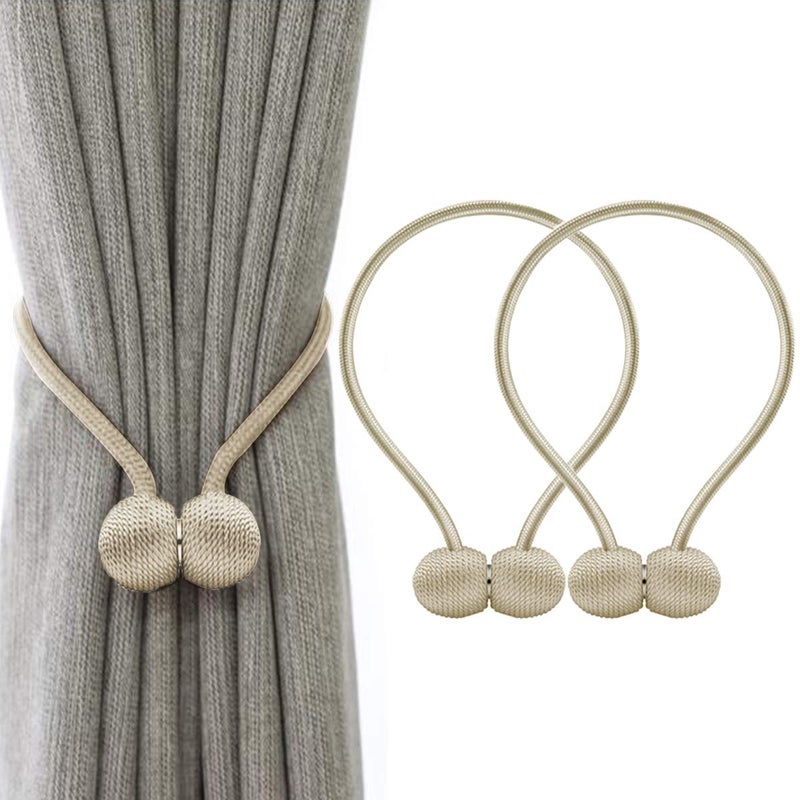 IHClink Magnetic Curtain Tiebacks Clips Curtain Buckles Holdbacks Binding Weaving Tie Band 2 pieces For Home Office Decorative UK patent 6036254 Beige