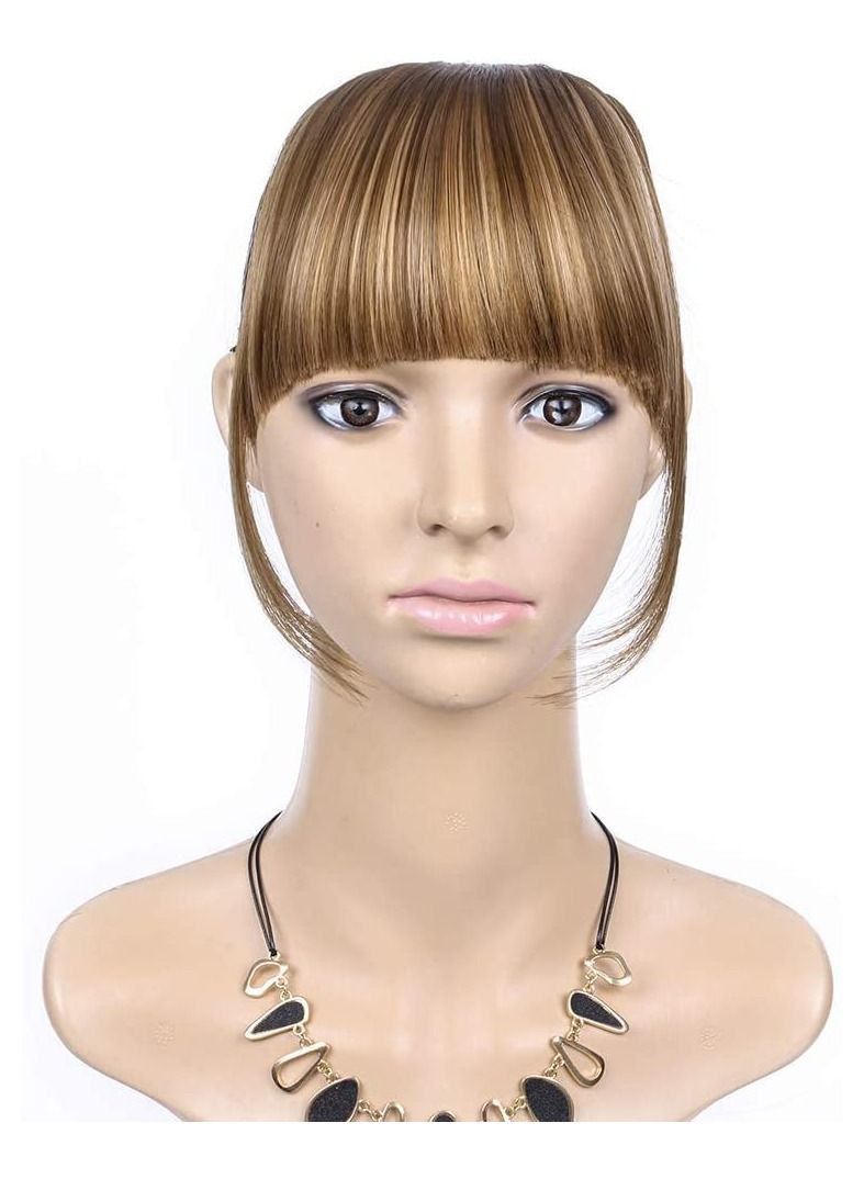 Estelle Bangs Clip in Synthetic Hair Extensions Front Neat Bang Fringe One Piece 15cm Short Straight Hair Piece for Women Light Brown 12H22 - Image 1