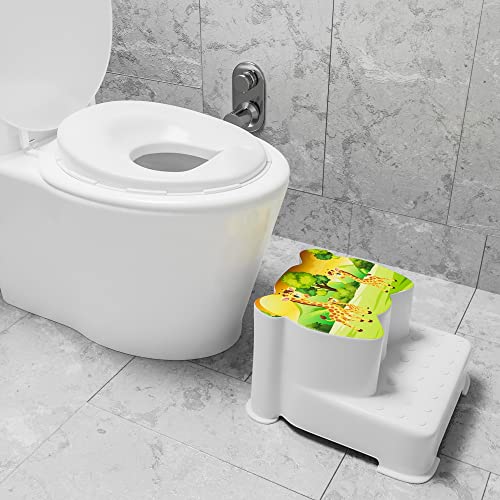 Techhark® Kids Toilet Training Set with Step Stool and Potty Seat, Safari Giraffe Design, White - Image 1