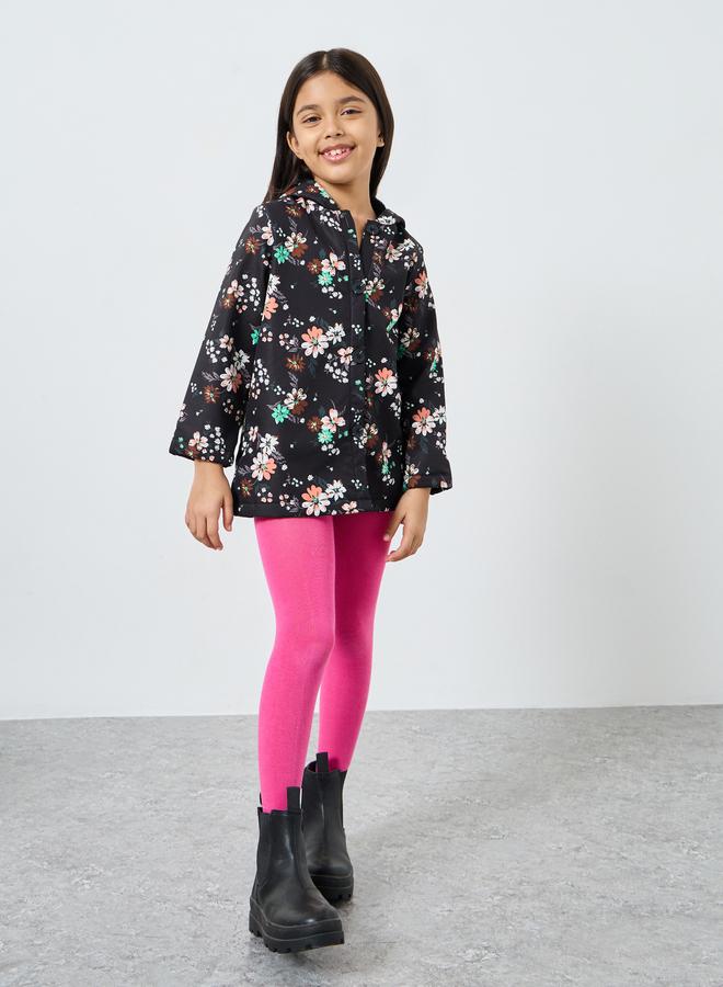 Styli Girls Floral Print Fur Lined Hooded Jacket - Image 2