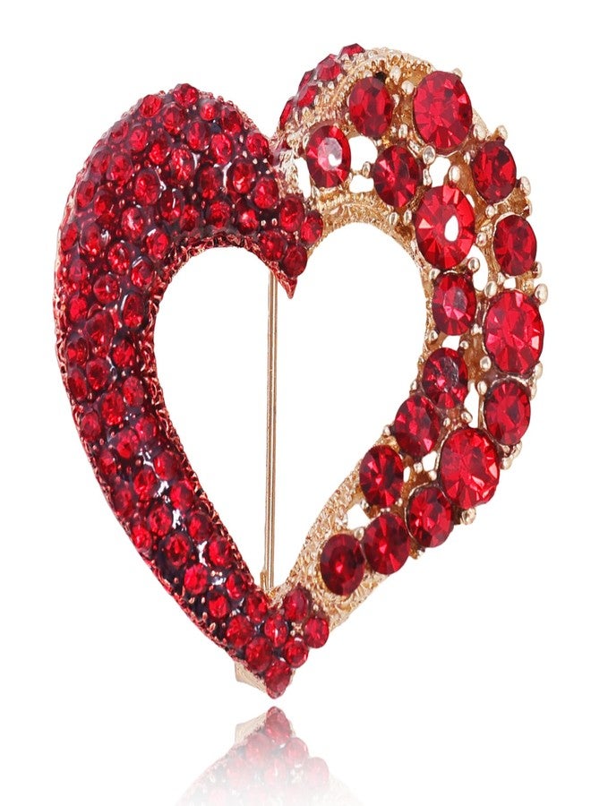 LAXPICOL Vintage Cute Red Love-heart Austrian Crystal Brooch Broach Pin For Women - Image 1