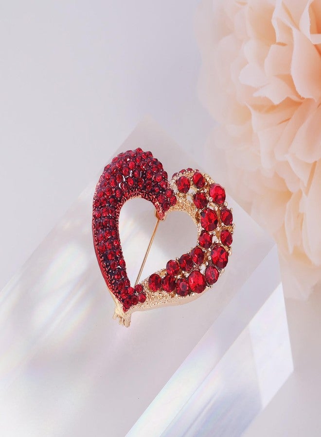 LAXPICOL Vintage Cute Red Love-heart Austrian Crystal Brooch Broach Pin For Women - Image 2
