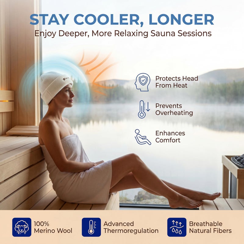 SAUNOM Premium Soft Sauna Beanie or Hat for Men and Women â€” 100% Merino Wool â€” Ultra Soft, Breathable, Itch-Free and Odor Resistant Sauna Cap â€” Ideal Banya Hat - Image 2