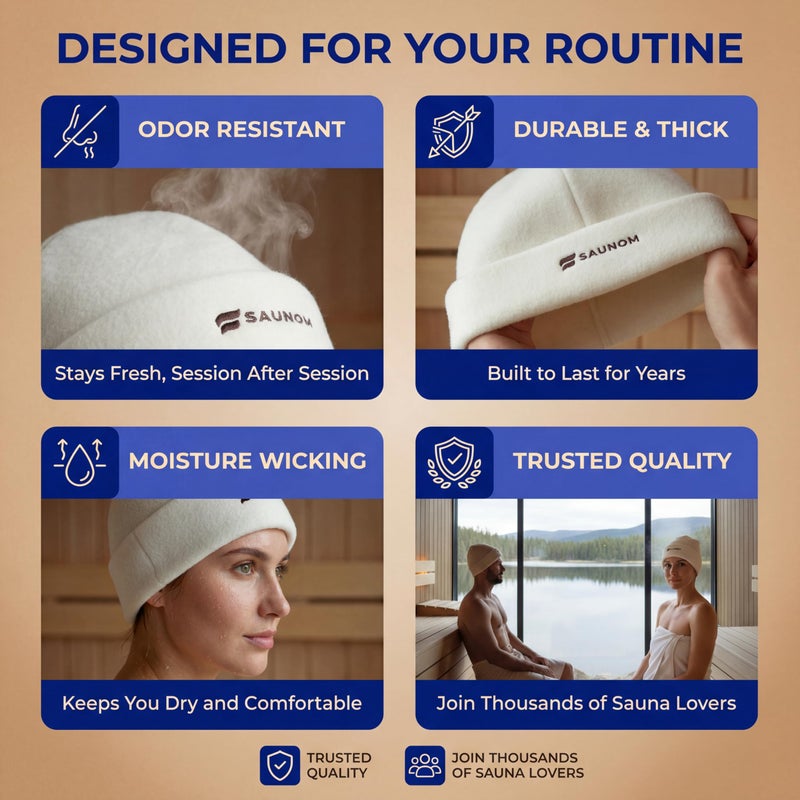 SAUNOM Premium Soft Sauna Beanie or Hat for Men and Women â€” 100% Merino Wool â€” Ultra Soft, Breathable, Itch-Free and Odor Resistant Sauna Cap â€” Ideal Banya Hat - Image 4