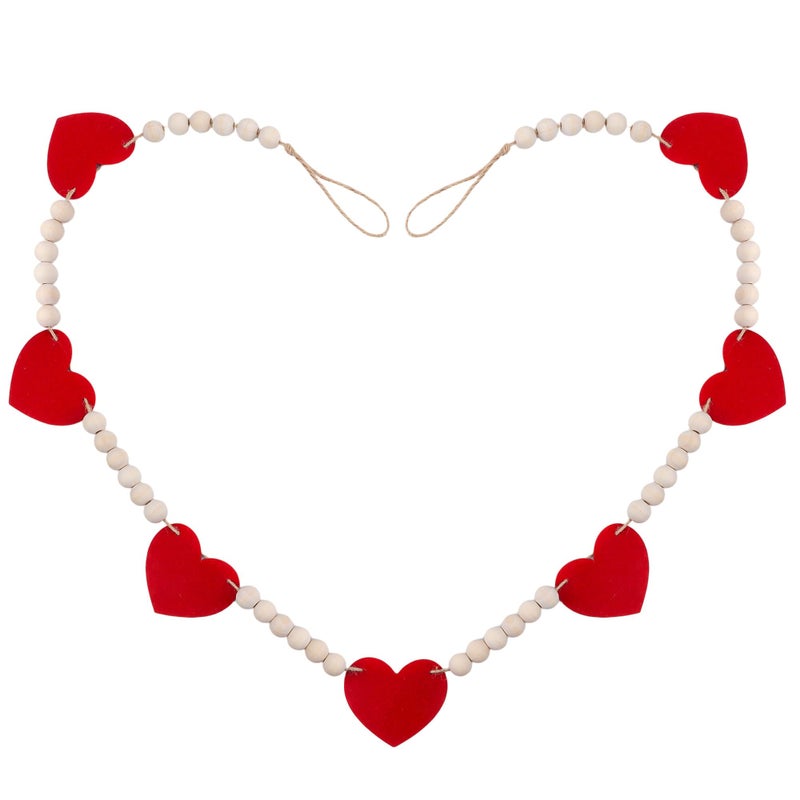 Lxzyu Valentines Day Decorations - Wood Bead Garland with Felt Red Hearts for Valentines Day Decor, Valentine Heart Garland Valentine's Banner for Galentines Day Decorations, Farmhouse, Wedding, Anniversary - Image 1