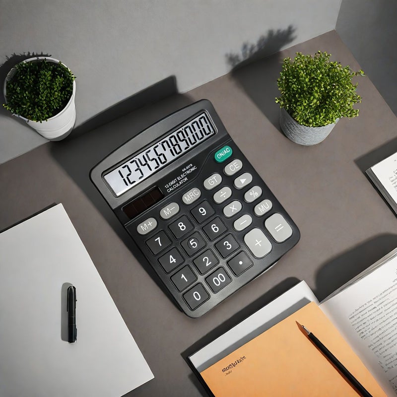 Office Business Financial Calculator With 12 Digit Display LED Black For Office And Study Use 1pc - Image 1