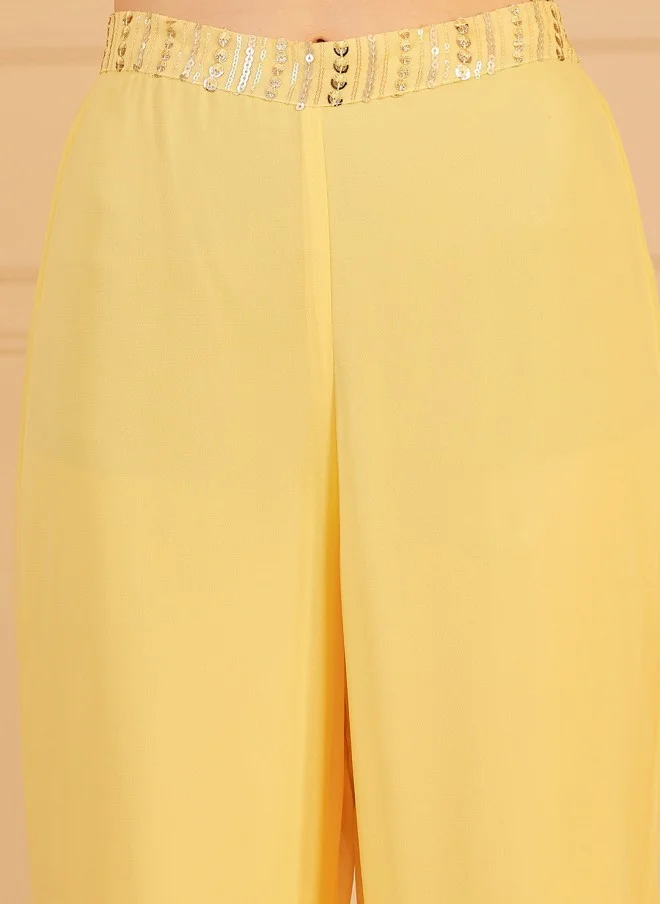 Indo Street Embroidered Yellow Kurti With Sharara & Dupatta For Women