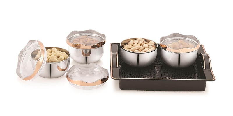 SUNLIFE sunlife - Phoenix Multipurpose Set - Stainless Steel Containers - With Silicon Ring - Eye Catching Gift Box for Every Occasion - Ideal For Storing & Serving Dry Fruits, Chocolates & Spices (Pack Of 4)  - Image 4