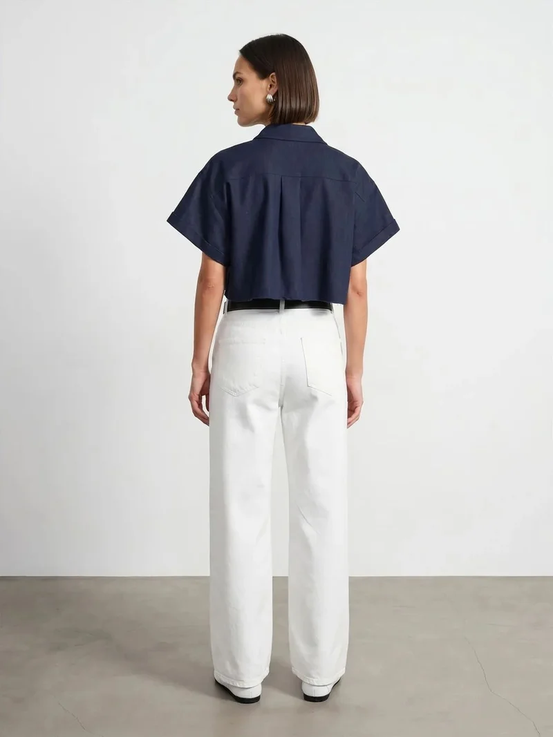 ديلفين Dilvin High Waist Wide Leg Cotton Denim Jeans