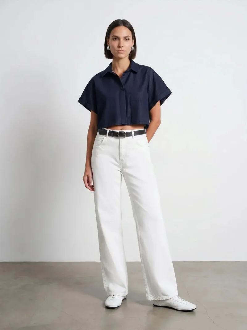 ديلفين Dilvin High Waist Wide Leg Cotton Denim Jeans