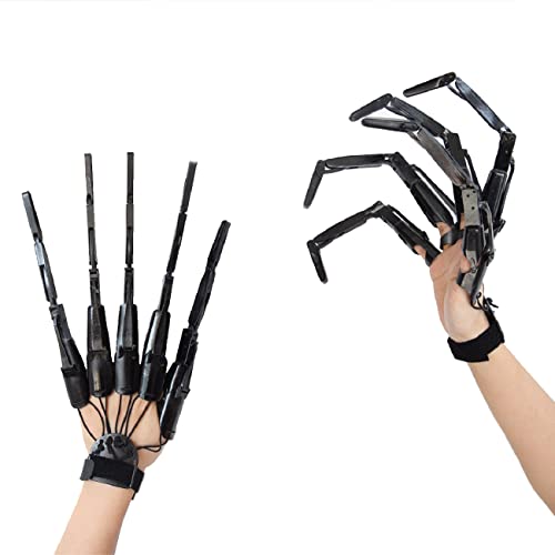 Thafikzi Halloween Gloves: Skull Fingers Articulated Devil Claws Cosplay Ghost Hands - All Finger Fit, Flexible, Black - Image 1
