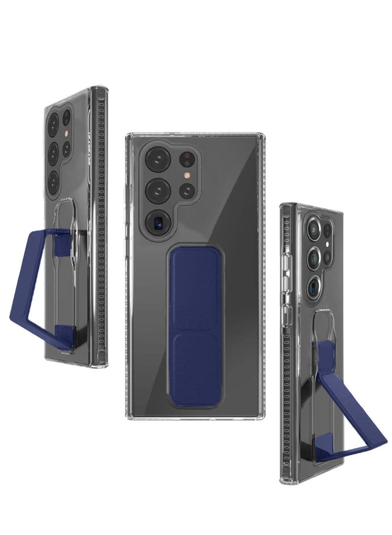 Wtech Samsung Galaxy S25 Ultra 2025 TPU Hand Grip Air Pillow Case Cover - Clear/Navy Blue - Image 2