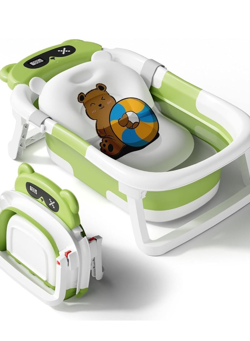 حوض استحمام للأطفال، حوض استحمام للأطفال مع وسادة ناعمة ومقياس حرارة، حوض استحمام للأطفال حديثي الولادة إلى الأطفال الصغار من عمر 0 ​​إلى 36 شهرًا، حوض استحمام محمول للسفر للأطفال - Image 1