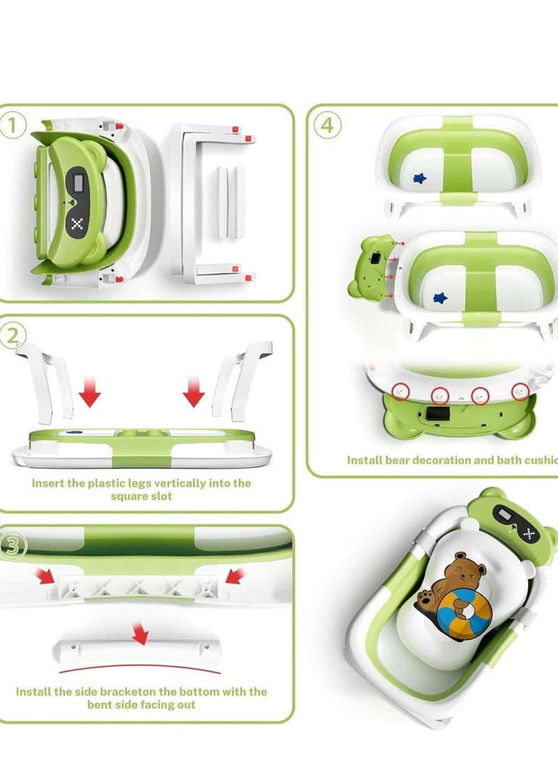 حوض استحمام للأطفال، حوض استحمام للأطفال مع وسادة ناعمة ومقياس حرارة، حوض استحمام للأطفال حديثي الولادة إلى الأطفال الصغار من عمر 0 ​​إلى 36 شهرًا، حوض استحمام محمول للسفر للأطفال - Image 5