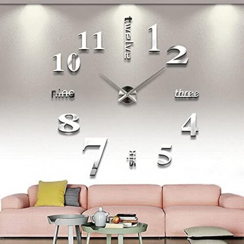 Timelike Large DIY Wall Clock Modern 3D Frameless Wall Clock with Mirror Numbers Stickers for Home Office Living Room Bedroom Wall Decoration - Image 1