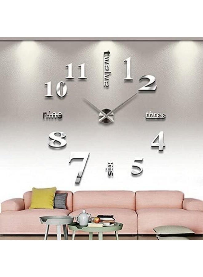 Timelike Large DIY Wall Clock Modern 3D Frameless Wall Clock with Mirror Numbers Stickers for Home Office Living Room Bedroom Wall Decoration - Image 3