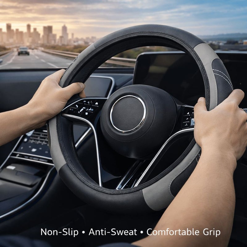 1pc Perforated Faux Leather Steering Wheel Cover Beige Non Slip Breathable Comfortable Grip Anti Sweat Design All Seasons Universal Fit For Most Cars - Image 3