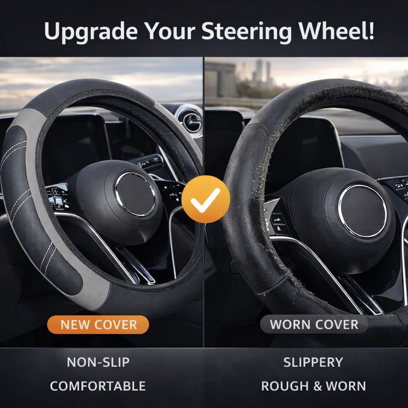 1pc Perforated Faux Leather Steering Wheel Cover Beige Non Slip Breathable Comfortable Grip Anti Sweat Design All Seasons Universal Fit For Most Cars - Image 5